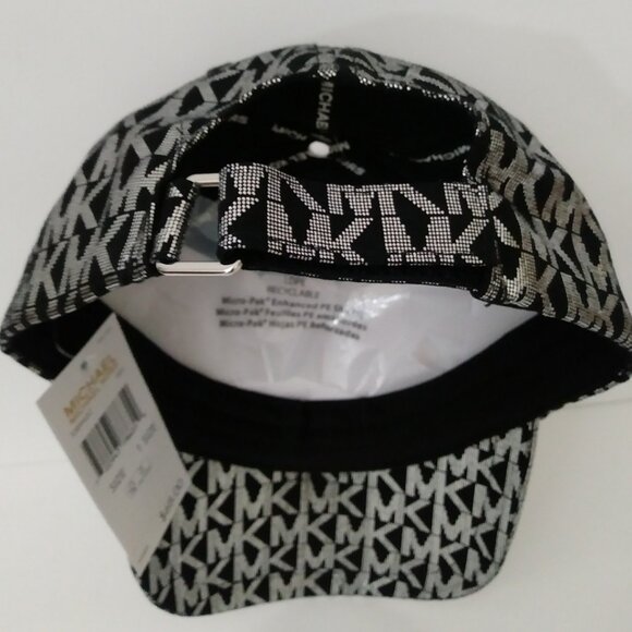 Michael Kors Black Silver Metallic MK Logo Baseball Hat Cap - Picture 12 of 13
